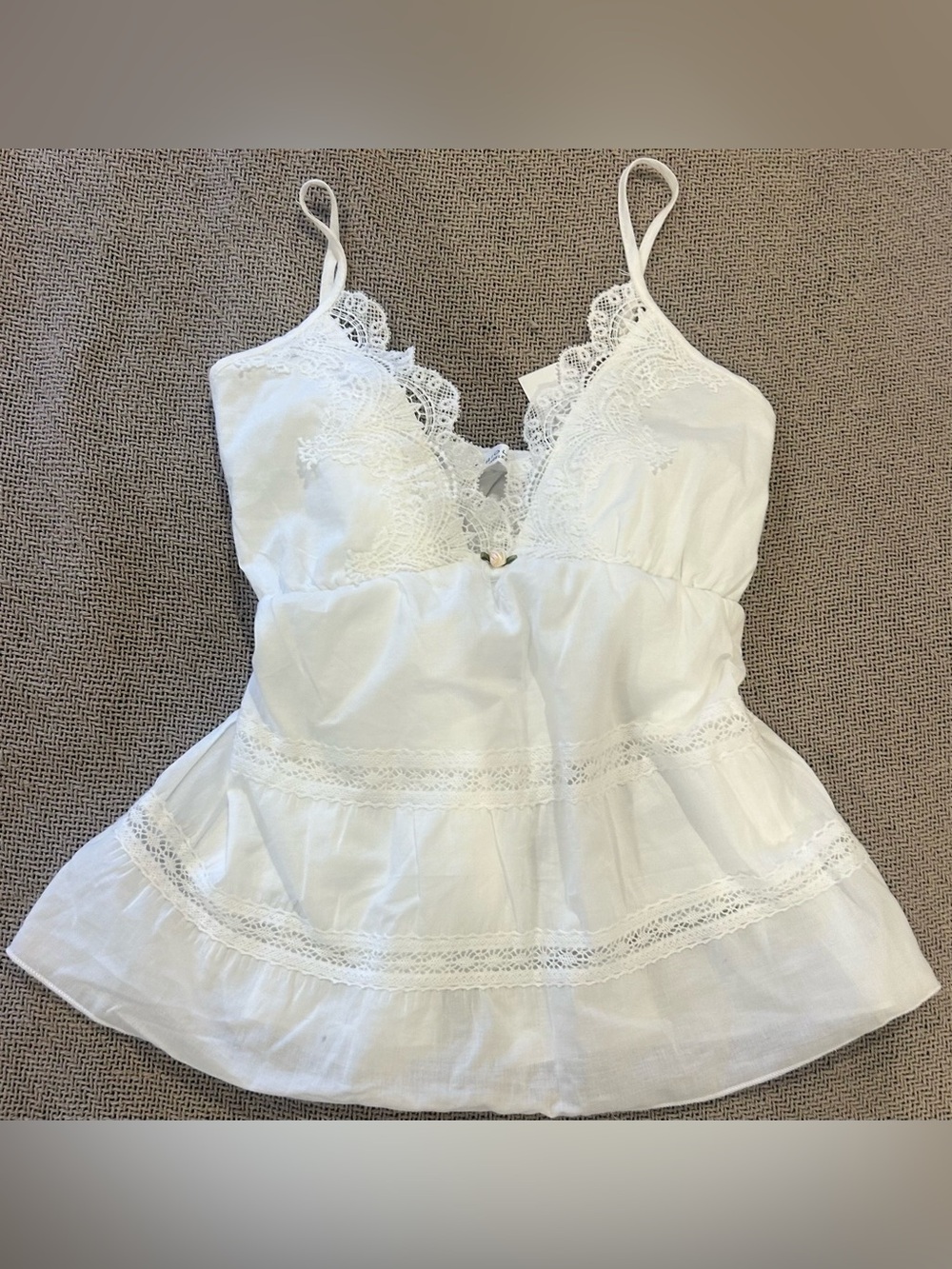 100% cotton White Lace-Trim Cami Chemise